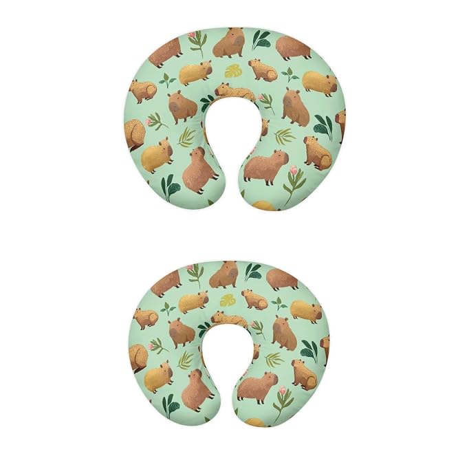 Green Leaf and Capybara Breastfeeding Pillow Cover Ultra Soft Comfortable Newborn Nursing Pillow Case Easy to Use and Dustptoof