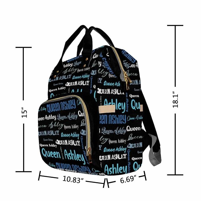 InterestPrint Personalized Name Backpack, Custom Funny Blue White Font Nappy Bags Customized Diapering Bag Backpack Casual Daypack Travel Shoulder Bag for Hiking Camping Work