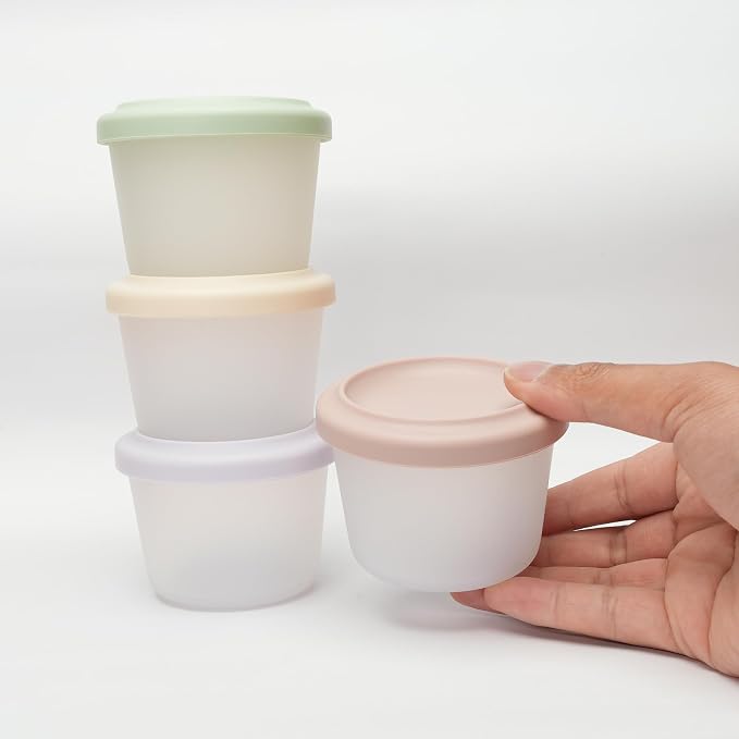 Silicone Food Storage Containers with Lids Reusable Snack Containers 4 oz Bento Lunch Snack Box for Kids & Adults - for Office, Home, Kitchen - BPA FREE - Dishwasher & Freezer Safe 4 Pack