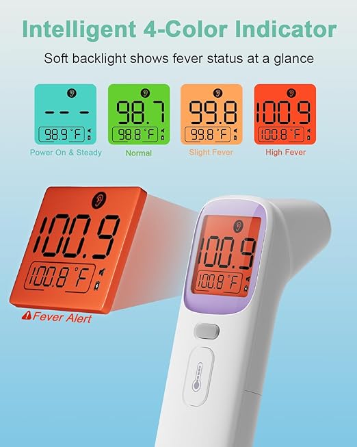 Thermometer for Adults and Kids - Baby Ear Forehead Thermometer FSA-HSA Eligible, Infrared Digital Thermometers with Fever Alarm & Mute Mode, Accurate, 40 Memories,Touchless(Purple 2 Packs)