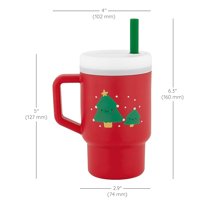 Infantino My 1st Tumbler, 9 Oz. Silicone Sippy Cup with Straw & Handle, Spill-Resistant Baby Cup for On-the-Go, BPA-Free Transition Bottle, Red Christmas Tree