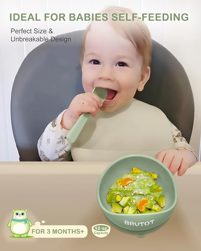 Silicone Suction Bowls for Baby Toddler - BPA Free Silicone Bowl and Spoon Set for Baby Led Weaning & Self Feeding - Toddler Sticky Dishes, Microwave & Dishwasher Safe