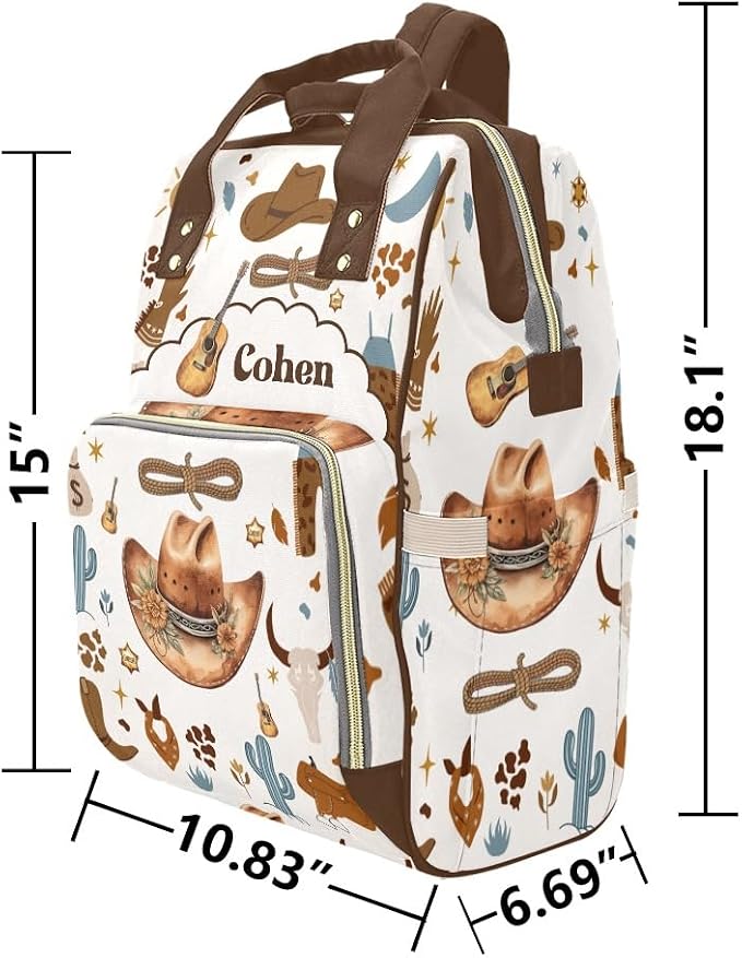 Personalized Diaper Backpack Western Wild West Hats Multi Function Diaper Bag Travel Daypack Nursing Nappy Changing Bag Shower Gift