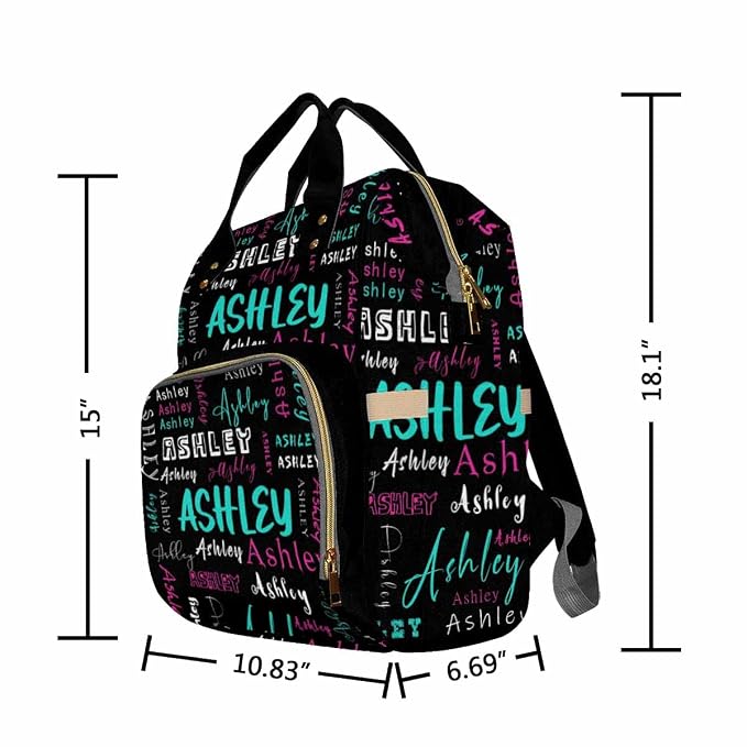 InterestPrint Custom Name Diaper Bag - Personalized Backpack with Signature, Text & Logo - Black, Green & Purple - Casual Daypack for Hiking, Camping & Work