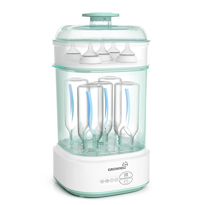 GROWNSY Bottle Dryer Compact Electric Baby Bottle Steamer, Bottle Dryer for Baby Bottles, Pacifiers, Pump Parts Green