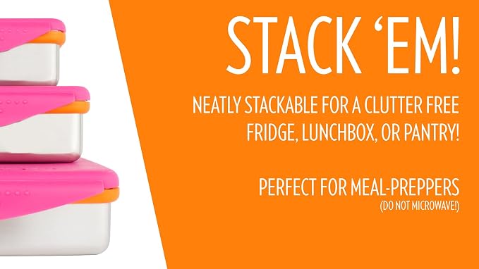 New Wave Enviro Safe Snacker, Stainless Steel Food Container, BPA Free, Stackable and Cabinet Friendly, Pink, Small Size, 7oz. Capacity