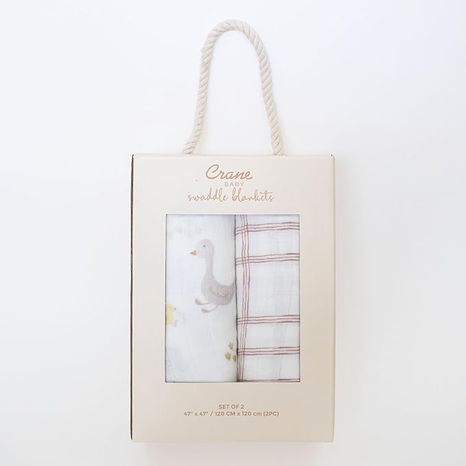 Crane Baby Charlie 2-pc. Farmhouse Tractor Dot Swaddle Set, 100% Cotton Muslin Swaddle Blankets for Newborns, Baby Boy Blanket Neutral, Infant Receiving Blankets for Boys, Rustic Farm Nursery Decor