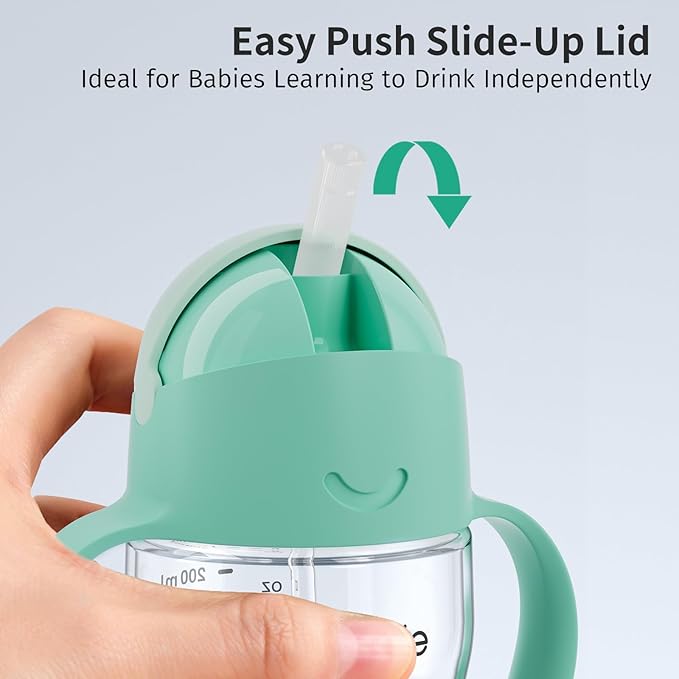 Evorie Tritan Weighted Straw Sippy Cup with Handles for Baby and Toddlers, Spill Proof Baby Water Bottle with Straw for 6 Months and up, 7 Oz, Infant Training Water Bottle (Mint)