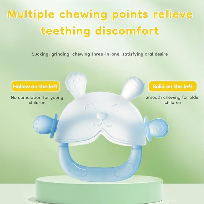 Dr. Isla Silicone Baby Teether Toy for Infants 3-12 Months, Silicone Anti-Drop Baby Mitten Teether for Soothing Teething Pain Relief, Newborn Essentials, BPA Free, Blue