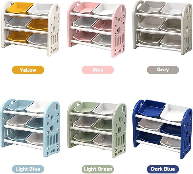 Kids Toy Organizer with 6 Storage Bins, Toy Organizer and Storage for Kids’ Toys, Children Toy Storage Organizer for Playroom, Kids Room, Nursery Room (Yellow)