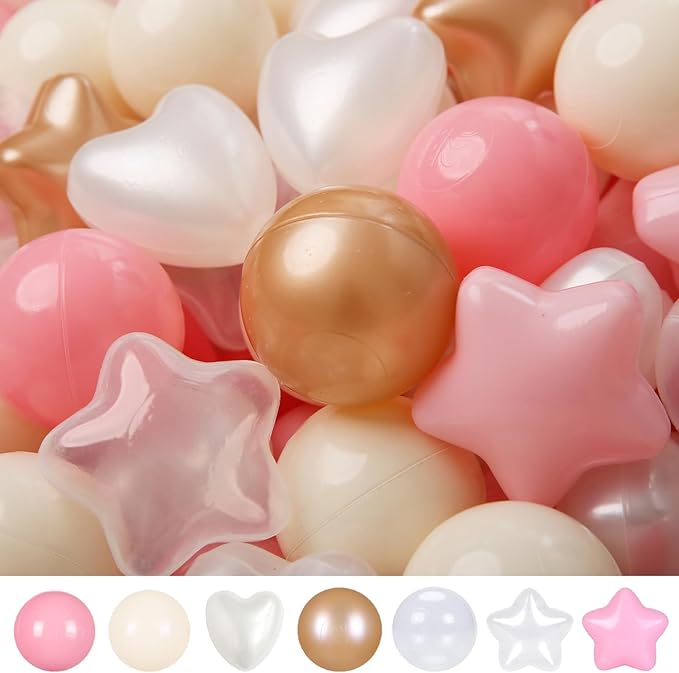 TRENDPLAY Ball Pit Balls Star and Heart Shapes for Toddlers - 50 100 200 500 Count Plastic Balls for Ball Pit Fun and Play