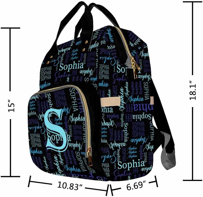 Artsadd Custom Monogram Baby Backpack for Mom Gifts, Personalized Blue and Black Diaper Backpack with Stroller Straps Large Capacity Nappy Bag for Baby Shower Birthday