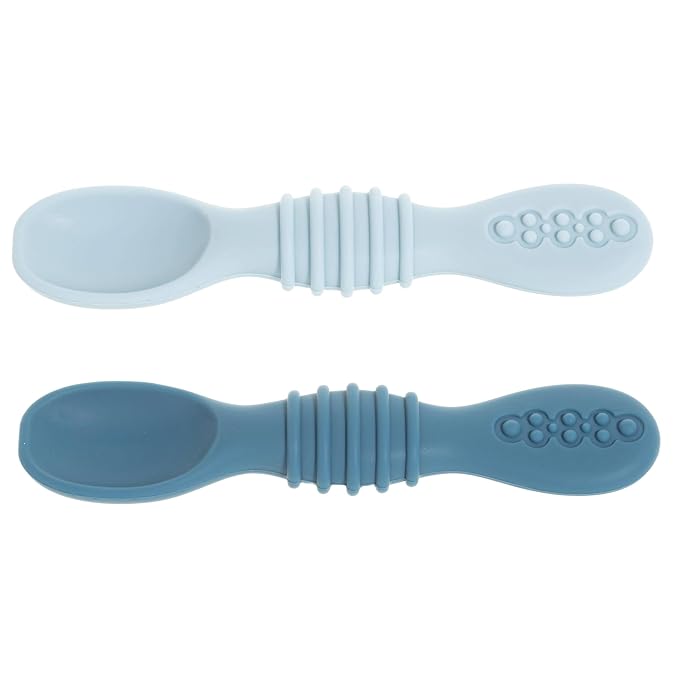 Silicone Baby Spoons for Baby Led Weaning 4-Pack, First Stage Baby Feeding Spoon Set Gum Friendly BPA Lead Phthalate and Plastic Free, Blue