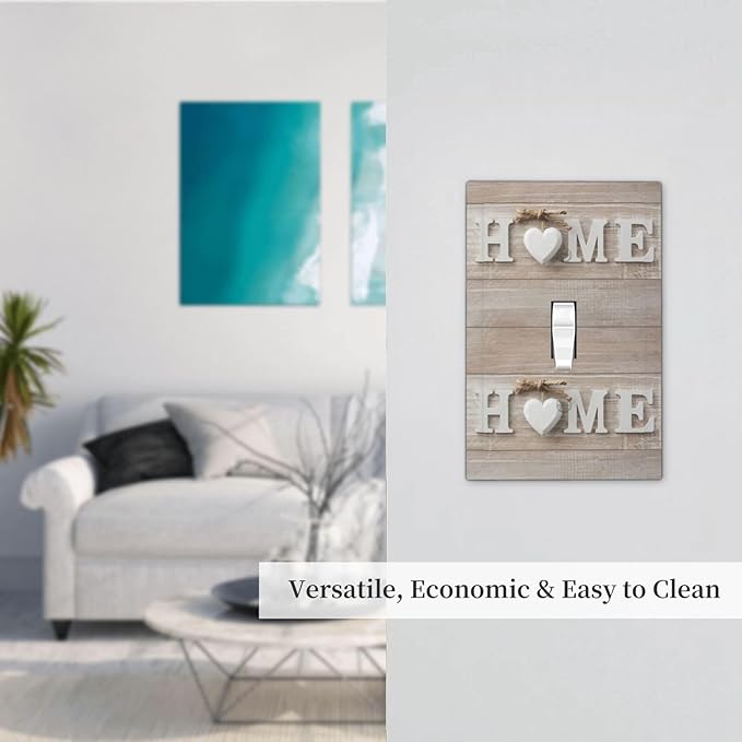 White/Brown Wood Sweet Home Art Sign Decorative Light Switch Cover 1-Gang Vintage Country Farm Family Wooden Letters Single Toggle Wall Plate Electrical Device Outlet Switch Faceplate Cover Jumbo Size