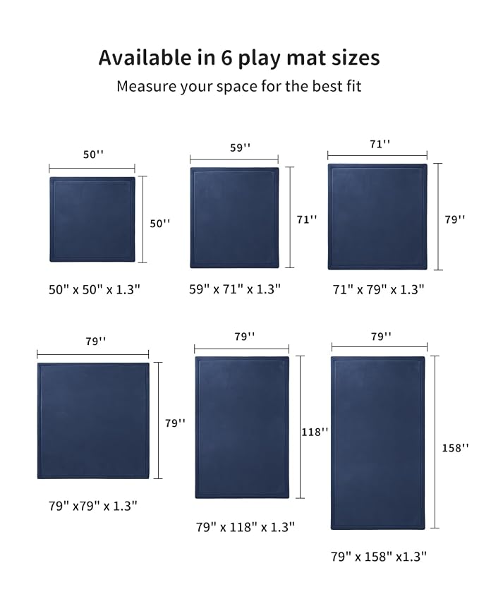 Goyuu Ultra Soft 1.3" Thick Baby Play Mat for Floor, 59x71 Playpen Mat Elasti-Foam Padded Crawling Mat for Babies, Toddlers, Infant, Kids, Non-Slip Backing Safe for Tummy Time, Dark Blue
