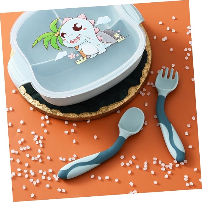 Ciieeo 2 Sets Bendable Silicone Spoon and Fork Food Grade Flexible Feeding Utensils for Safe Soft Tableware Weaning and Dining