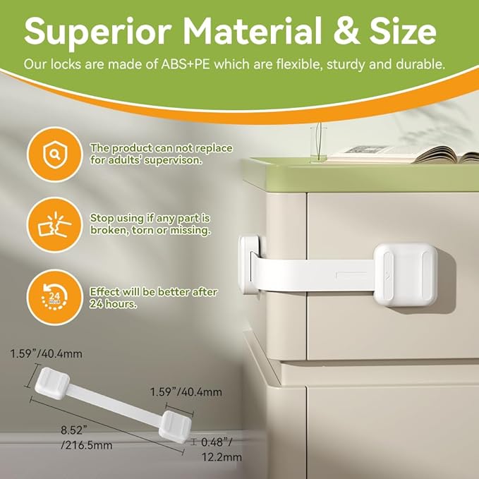 SAFELON 5 PCS Adjustable Cupboards Straps Locks, Baby Safety Drawer Locks, Childproof Locks for Cabinets, Ovens,Toilets, Fridges, Cupboard, No Drilling (White)
