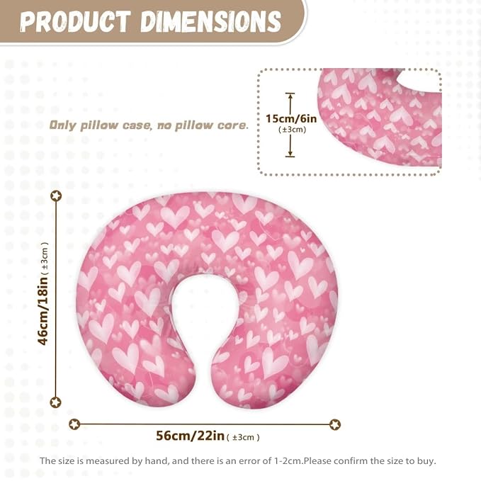 Forchrinse Pink Love Heart Nursing Pillow Cover for Baby Girls Soft Breastfeeding Pillow Cover Washable Infant Feeding Cushion Cover
