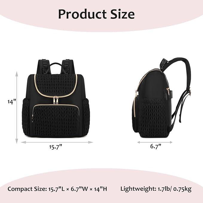 LORADI Diaper Bag Backpack, Baby Shower Gifts, Black | Stroller Clips, Insulated Pockets, Water-resistant, Easy to Clean, Durable