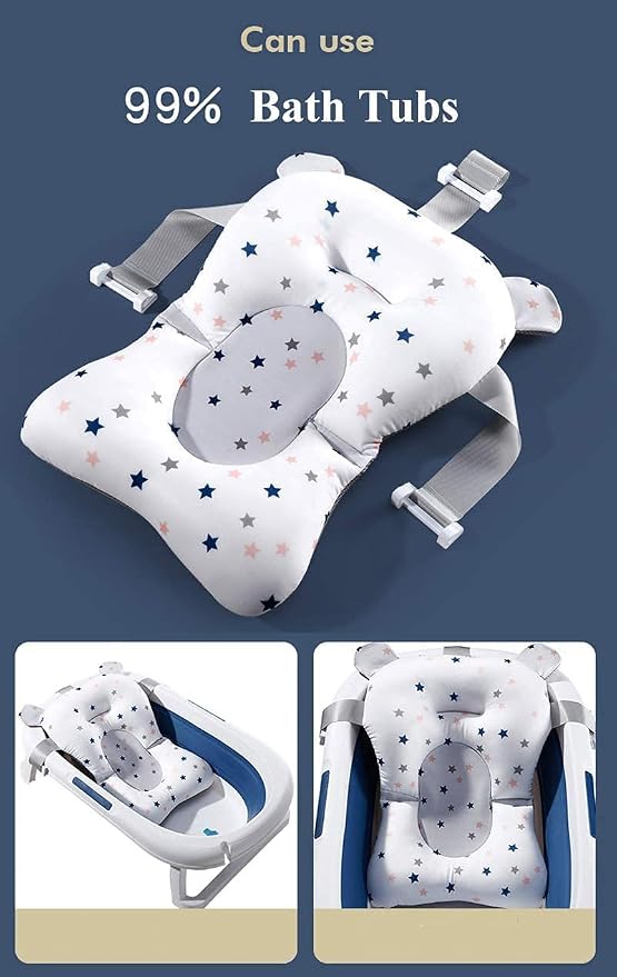 Stars Style Infant Baby Bath Cushion Bathtub Support Shower Seat Bather Foam Floating Soft Bath Pillow Bathtub Insert Tray Non-Slip Portable Newborn Shower Bath Mat for Baby 0-12 Months