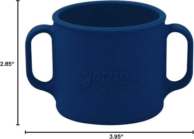 green sprouts Learning Cup |Helps toddler develop independent drinking skills | Easy-grip handles | Heat-Resistant |Dishwasher Safe | Navy 2-pk