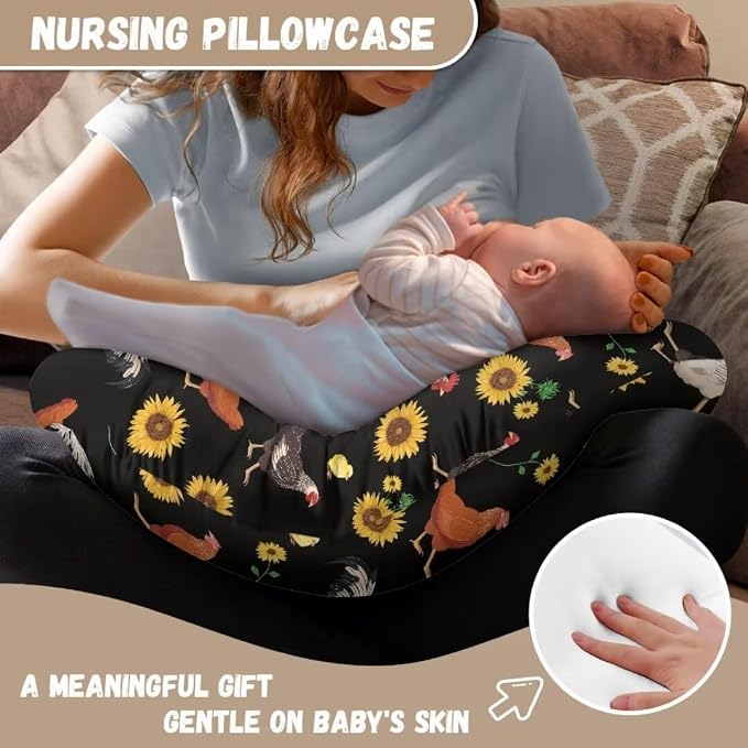 Stretchy Breastfeeding Pillow Cover,Rooster Sunflower Lightweight Neutral Baby Pillow Cover for Infant Snug,Best Choice for Mom or Baby