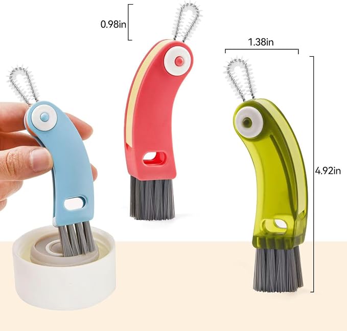 3 in1 Cup Lid Cleaning Brush, Multifunction Bottle Cup Lid Brush, Water Bottle Cleaner Brush for Tight Spaces, Portable Gap Cleaning Brush (Multicolor)