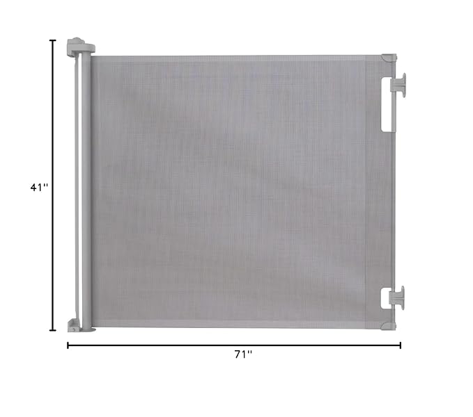 Retractable Baby Gate Perma Child Safety 41" Tall x 71??Wide, Mesh, for Stairs, Doorways, Dogs, Pets, Indoor, Outdoor, One-Handed Operation, Locking, Easy Install, Hardware Mount, Gray