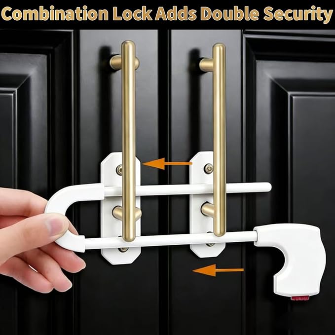 Upgrade 2 Packs Sliding Cabinet Locks, Baby Proofing U-Shaped Child Safety Latches ,Childproof Latches for Knobs, Handles on Kitchen Doors and Home Drawers Closet (White, 2)