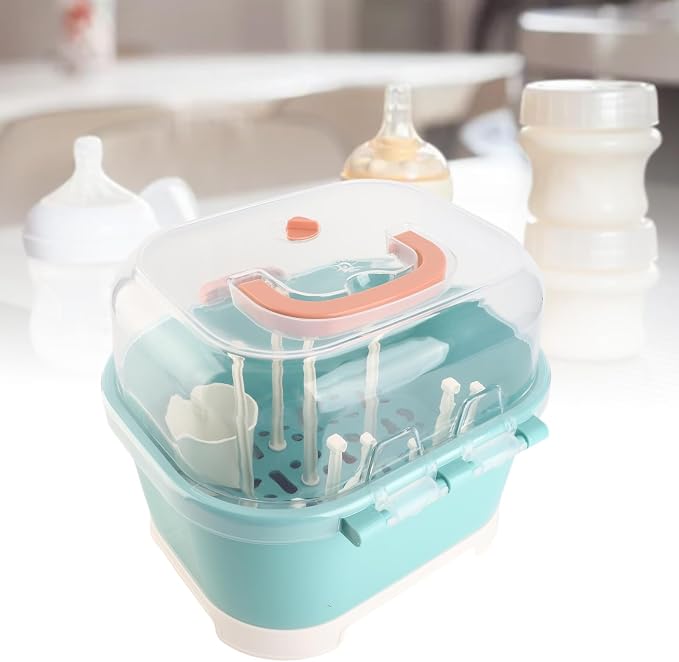 Ejoyous Baby Bottle Drying Rack Organizer, Nursing Bottle Storage Box, Compact Household Dust Proof Draining Thickened Plastic Bottle Holder Box for Home Travel (Green)