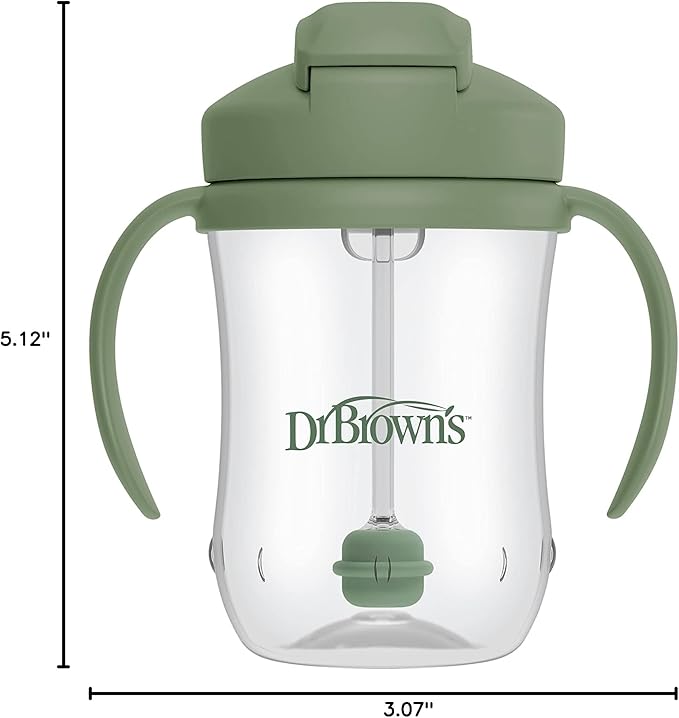 Dr. Brown's Milestones Baby's First Straw Cup, Training Cup with Weighted Straw, 9 oz/270 mL, BPA-free, 6m+, Olive Green, 1-Pack