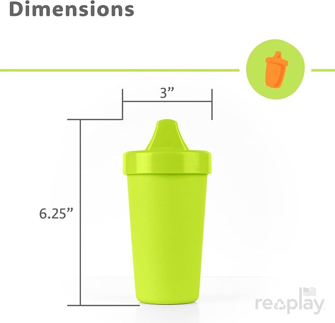 Re-Play Spill-Proof Sippy Cups for Toddlers - Kids Reusable 10 Oz Set of 3, Dishwasher & Microwave Safe, Made in USA, Aqua, Lime, Yellow