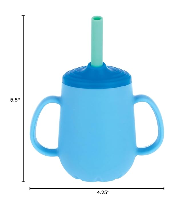 Nuby 3-Stage Training Cup Set - Silicone Tumbler with Spout and Straw Combo - 4 oz - 6+ Months - Boys