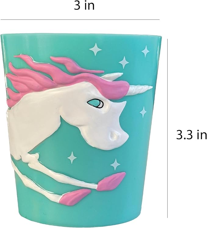 Lily's Home 3D Unicorn Kids Tumbler with Straw, 10 Oz 2-Pack, BPA-Free Plastic Reusable Cups for Toddlers, Unbreakable & Leak-Resistant for Outdoor Use, Ideal Unicorn Gifts for Girls Ages 3-6