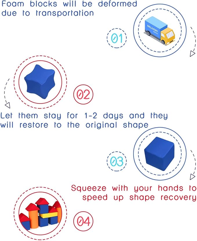 Toddler Foam Building Blocks, 12 PCS + 4 Kinds of Shapes Colourful Stacking Block Sets for Kids, Soft Foam Building Blocks Throwing Toys
