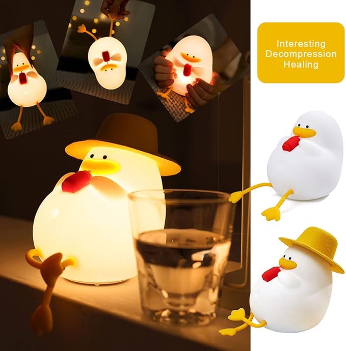 Cute Duck USB Rechargeable Night Light, Silicone Kids Lamp with 30 Minute Timer & Tap Control, for Nursery & Kids' Room Decor
