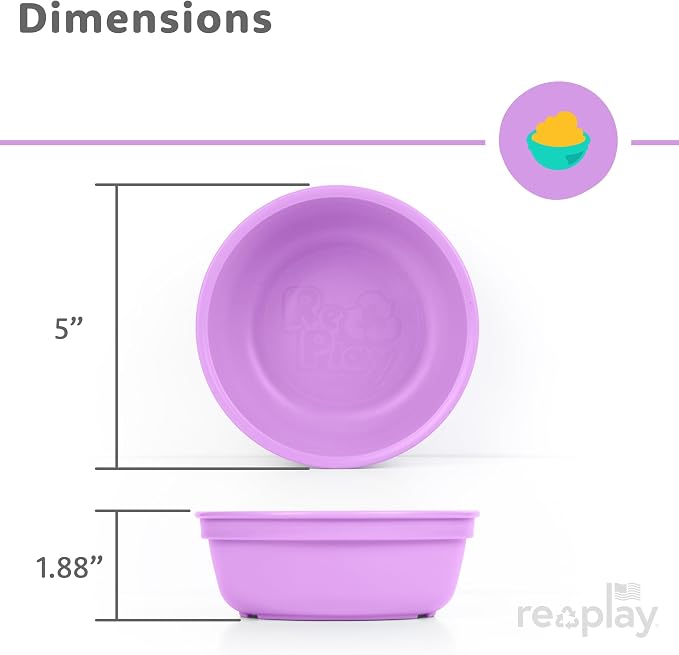 Re-Play Toddler Dinnerware Set - 3 Divided Plates & 3 Snack Bowls for Kids - Durable BPA-Free Plastic Tableware - Dishwasher Safe - Made in USA from Recycled Materials, Princess