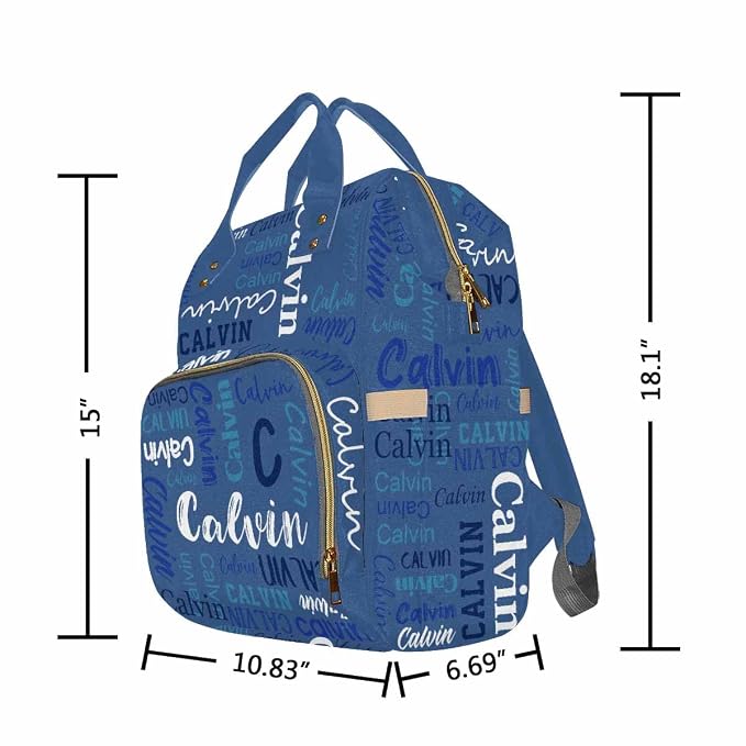 InterestPrint Personalized Custom Blue Funny Name Mummy Nappy Bag Customized Diaper Fun Daypack Travel Shoulder Bag
