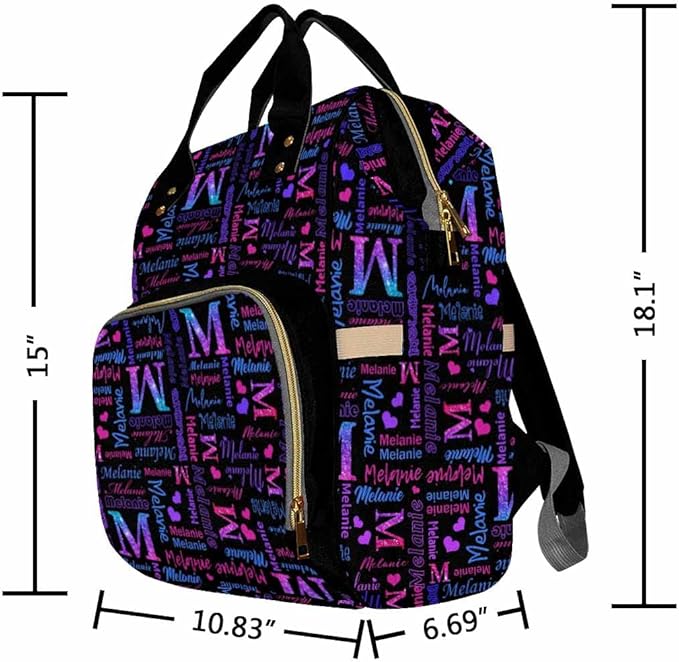 Artsadd Custom Monogram Diaper Back Pack with Thermal Pockets, Gradient Purple Glitter Travel Backpack Customized Baby Bags with Name Gift for Women Family Friend