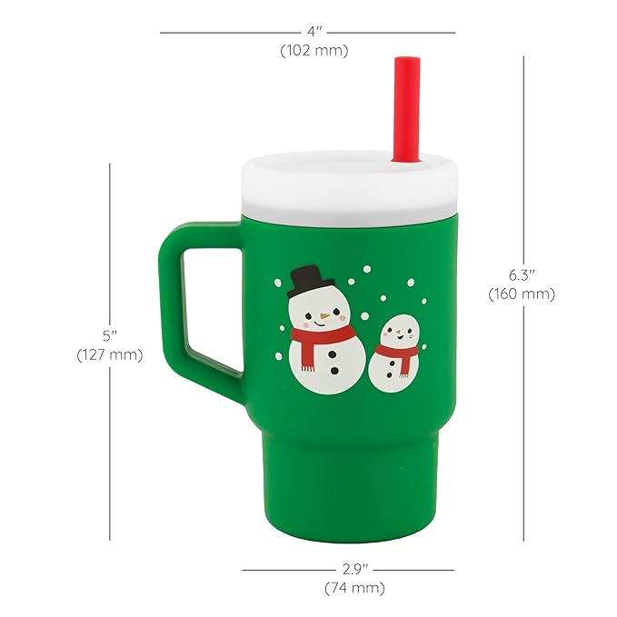 Infantino My 1st Tumbler, 9 Oz. Silicone Sippy Cup with Straw & Handle, Spill-Resistant Baby Cup for On-the-Go, BPA-Free Transition Bottle, Green Snowman