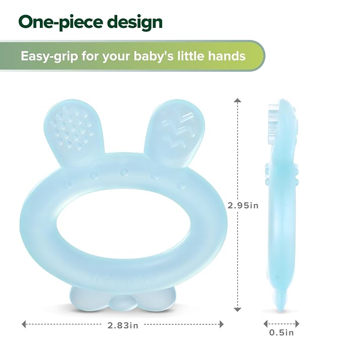 Haakaa Silicone Baby Teether - Rabbit Ear Frozen Teething Toy for Babies 3-6 Months- Cold Teething Relief - BPA Free Silicone -Blue