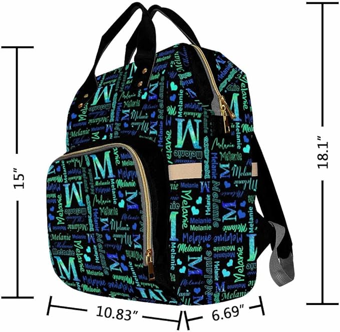 Artsadd Custom Name Diaper Bag Mommy Nappy Bags, Personalized Gradient Green Glitter Handbags Large Capacity Multi-Function Nursing Bags for Outdoor Shopping Travel