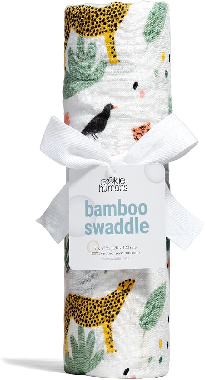 Rookie Humans Super Soft Viscose from Bamboo Muslin Swaddle Blankets for Baby Girls and Boys ??Silky Soft - 47 x 47 inches Swaddling Blankets - Newborn Baby Essentials, Jungle