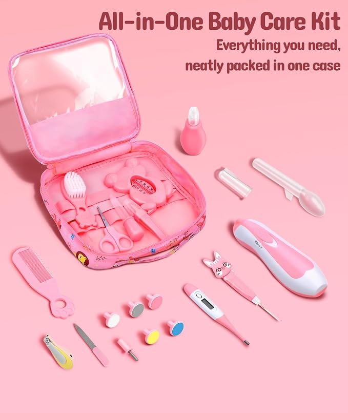 Baby Healthcare and Grooming Kit, Electric Safety Nail Trimmer Baby Nursery Kit, Newborn Care Kits with Hair Brush Comb for Newborn Infant Toddlers Baby Boys Girls Kids, Baby Shower Gifts