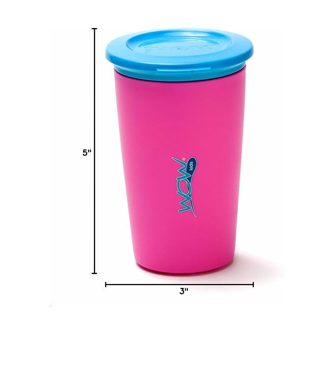 Wow Cup for Kids Original 360 Sippy Cup, Pink with Blue Lid, 9 oz