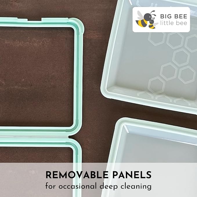 Big Bee, Little Bee - SoftShell XL Reusable Silicone Food Storage Container with Connected Clamshell Lid, Easy to Clean, Snaps Closed, Microwave, Freezer & Dishwasher Safe (Aqua)