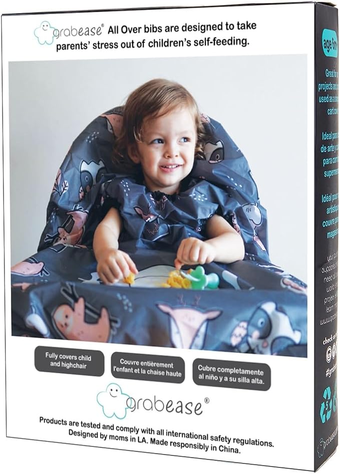 grabease Allover Waterproof Bib for Self-Feeding Infants and Toddlers, Machine Washable, Ages 6-24 Months