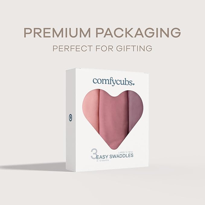 Comfy Cubs Easy Swaddle Blanket, 3 Pack - 100% Cotton Newborn Wrap, Large for 3-6 Months Infants, Breathable and Durable Sleep Sack for Babies - Blush, Mauve & Mulberry