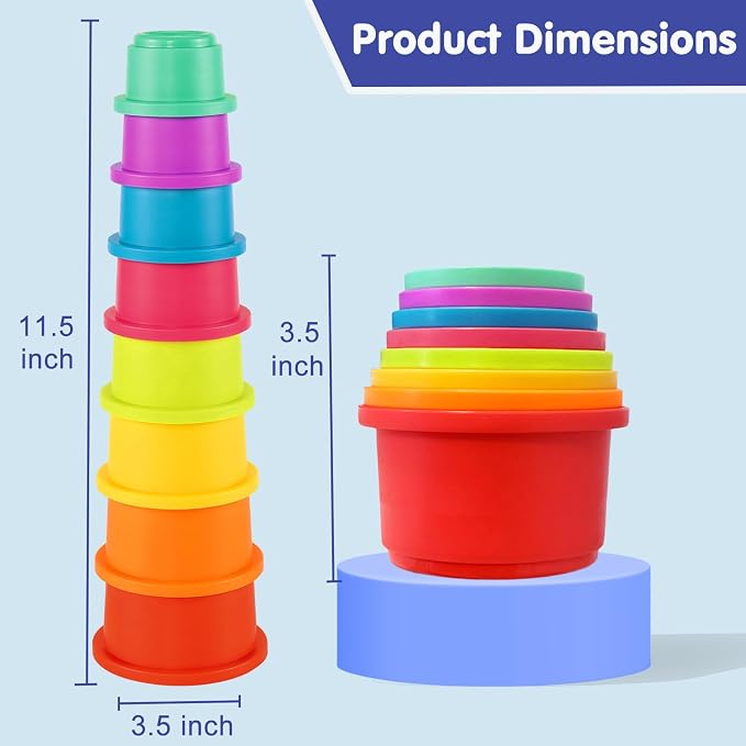 WEEJOYGAM Stacking Cups Baby Toys 6 to 12 months, Nesting Stacking Toys for Toddlers 1-3, Learning Montessori Toys for 1 Year Old Boy Girl Gifts, Sensory Color Sorting Bath Pool Beach Stackable Blocks