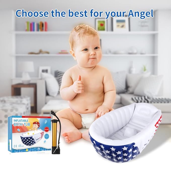 Inflatable Baby Bathtub,Newborn to Toddler Bath Tub with Built-in Air Pump,Portable Travel Shower Basin with Back Support,Foldable Toddler Tub Shower for Kids 0-6 Months(White)